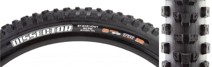 Maxxis Dissector Tire 27.5x2.40 Folding Tubeless Ready 3C Maxx Grip Double Down Wide Trail 120TPI Black