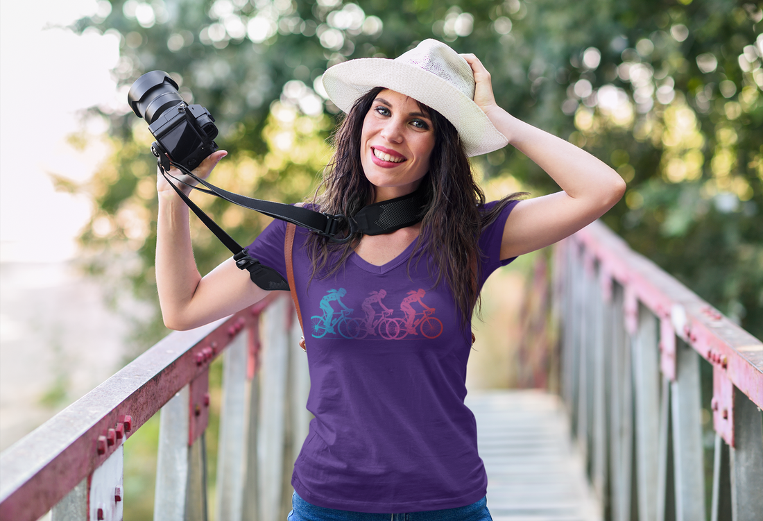 Women in Cycling V-Neck Graphic Tee