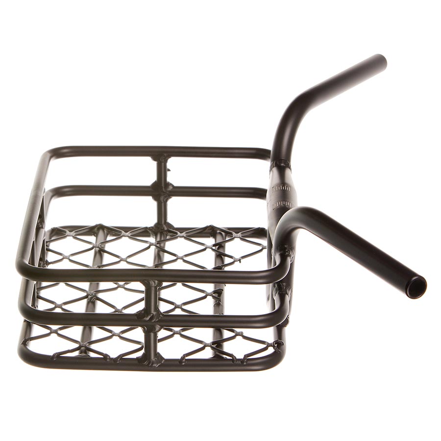 EVO Brooklyn Integrated Basket/Handlebar Clamp size 31.8mm/upper & 25.4mm/lower Width: 648mm 230 X 335m (9"x13.1") Black max weight 10kg/22lbs.