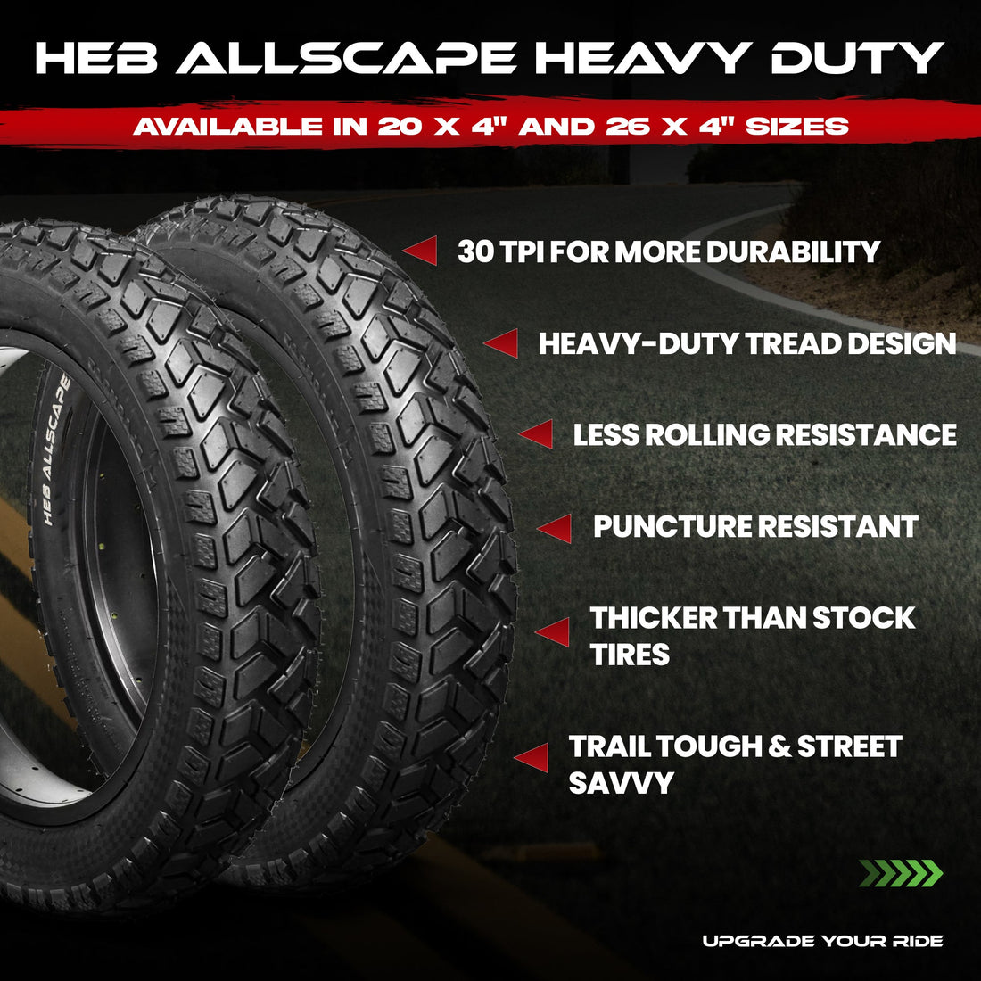 HEB ALLSCAPE® Fat Tires 20" x 3.0" - Set of 2 Tires, Tubes Not Included