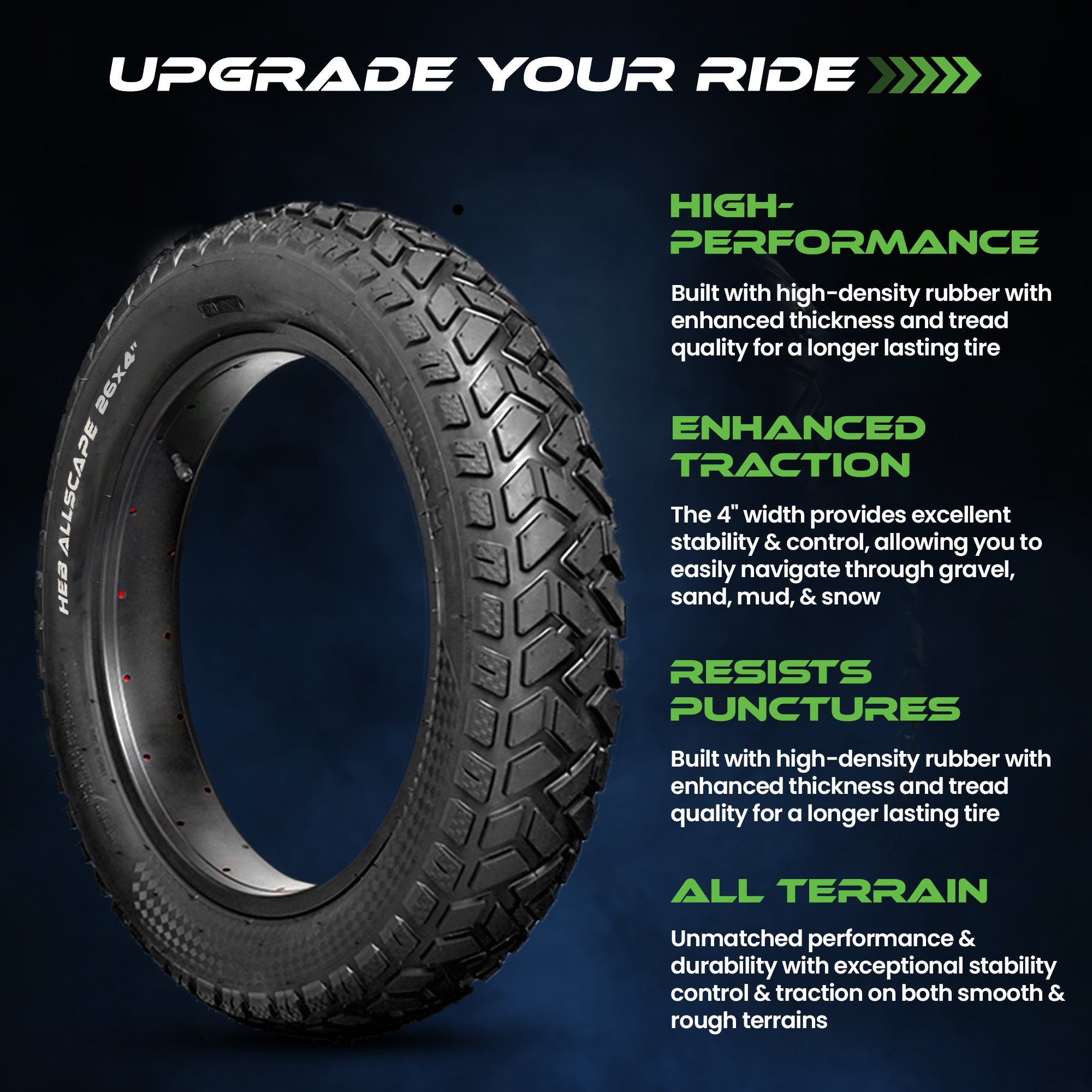 HEB ALLSCAPE® Fat Tires- 26"x 4.0" (SET OF 4 Tires) Tubes Not Included.