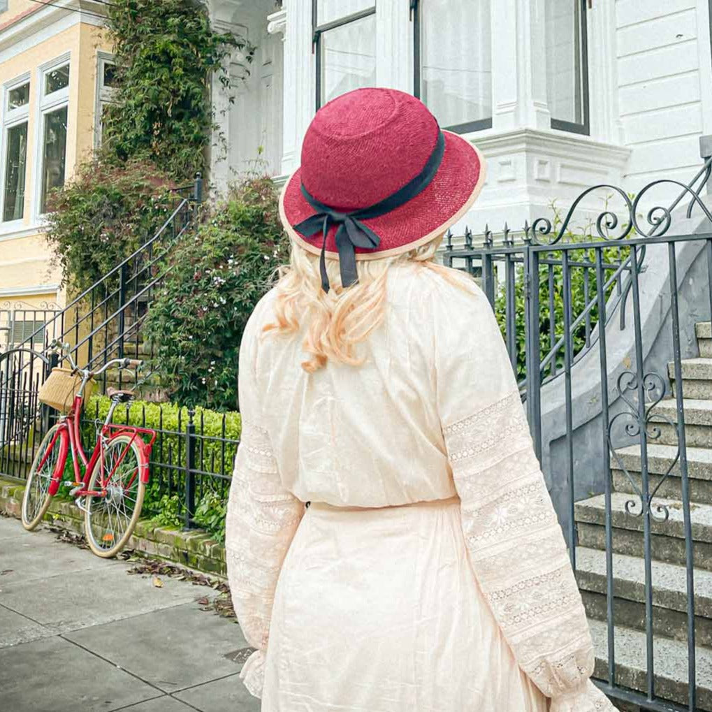 Straw Hat Bike Helmet - Bougainvillea Red