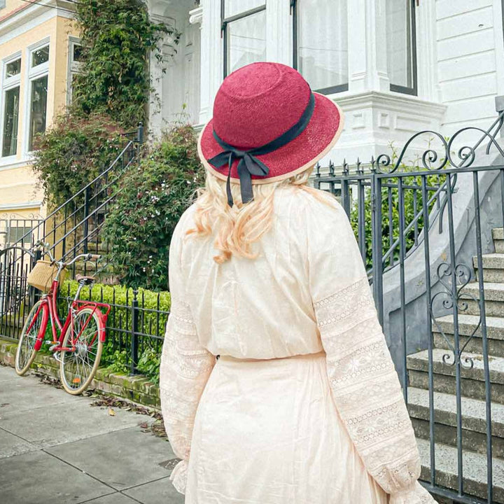 Straw Hat Bike Helmet - Bougainvillea Red