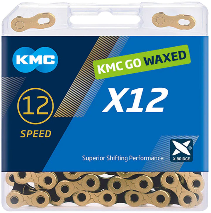 KMC X12 Waxed Chain - 12-Speed 126 Links Ti Gold/Black