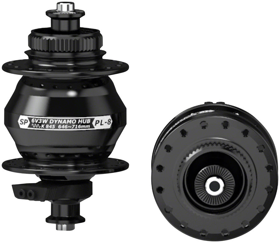 SP 8 Series Dynamo Front Hub - PL-8 6V- 3W QR x 100mm Centerlock 32H Black