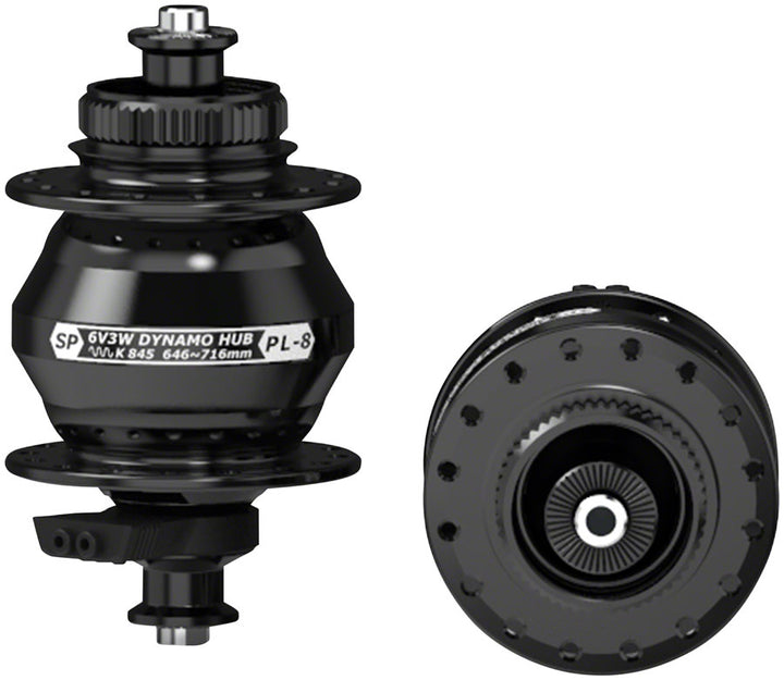 SP 8 Series Dynamo Front Hub - PL-8 6V- 3W QR x 100mm Centerlock 32H Black