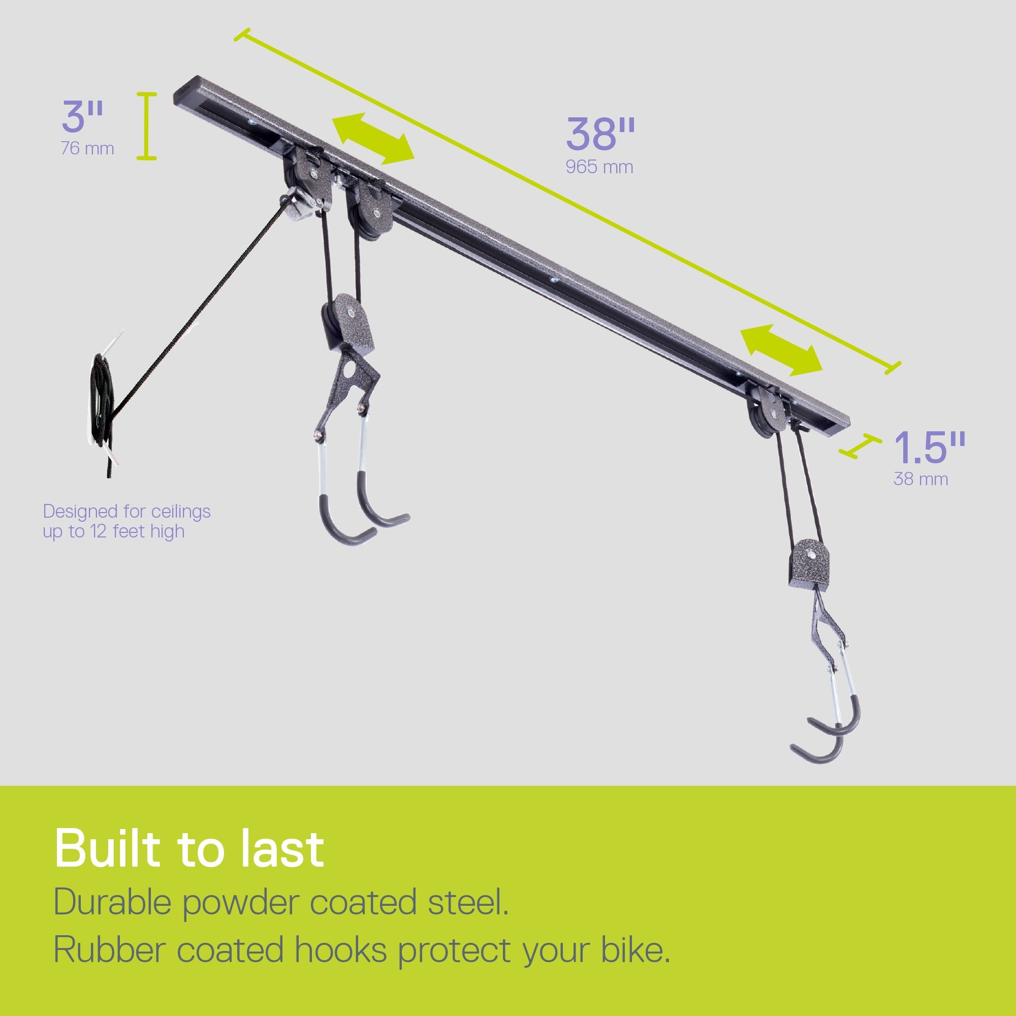 Single Bike Ceiling Hoist Pro with Straps