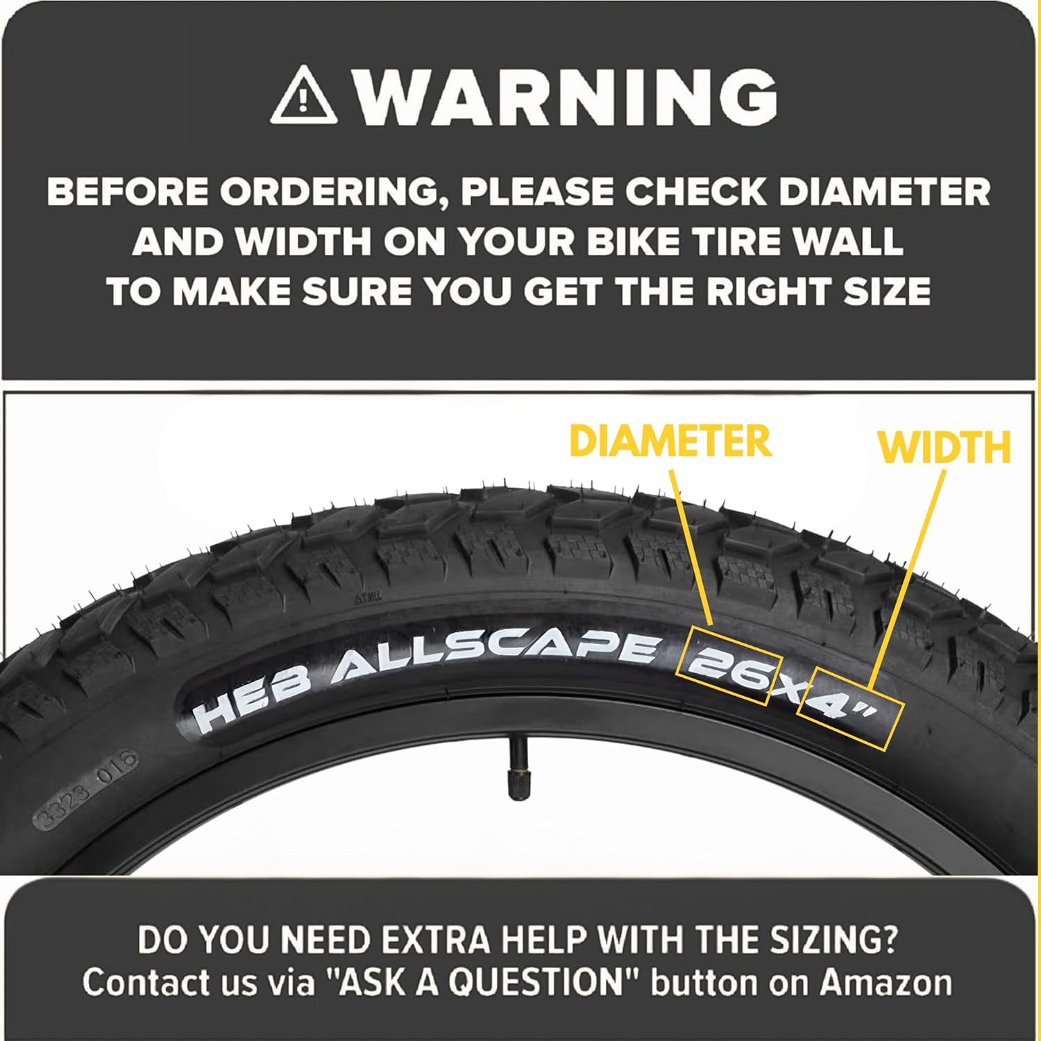 HEB ALLSCAPE® Fat Tires- 26"x 4.0" (SET OF 2 Tires) Tubes Not Included.