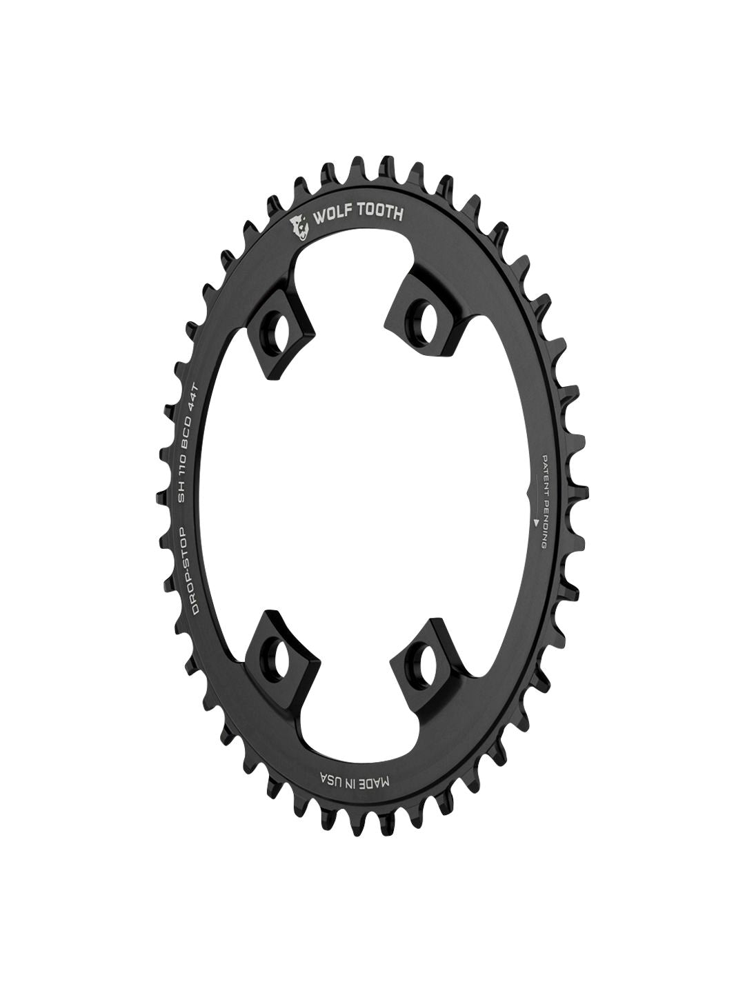 Wolf Tooth Shimano 110 Asymmetric BCD Chainring - 42t 110 Asymmetric BCD 4-Bolt Drop-Stop For Shimano Cranks BLK