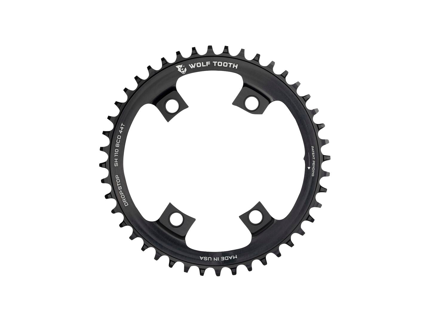 Wolf Tooth Shimano 110 Asymmetric BCD Chainring - 42t 110 Asymmetric BCD 4-Bolt Drop-Stop For Shimano Cranks BLK