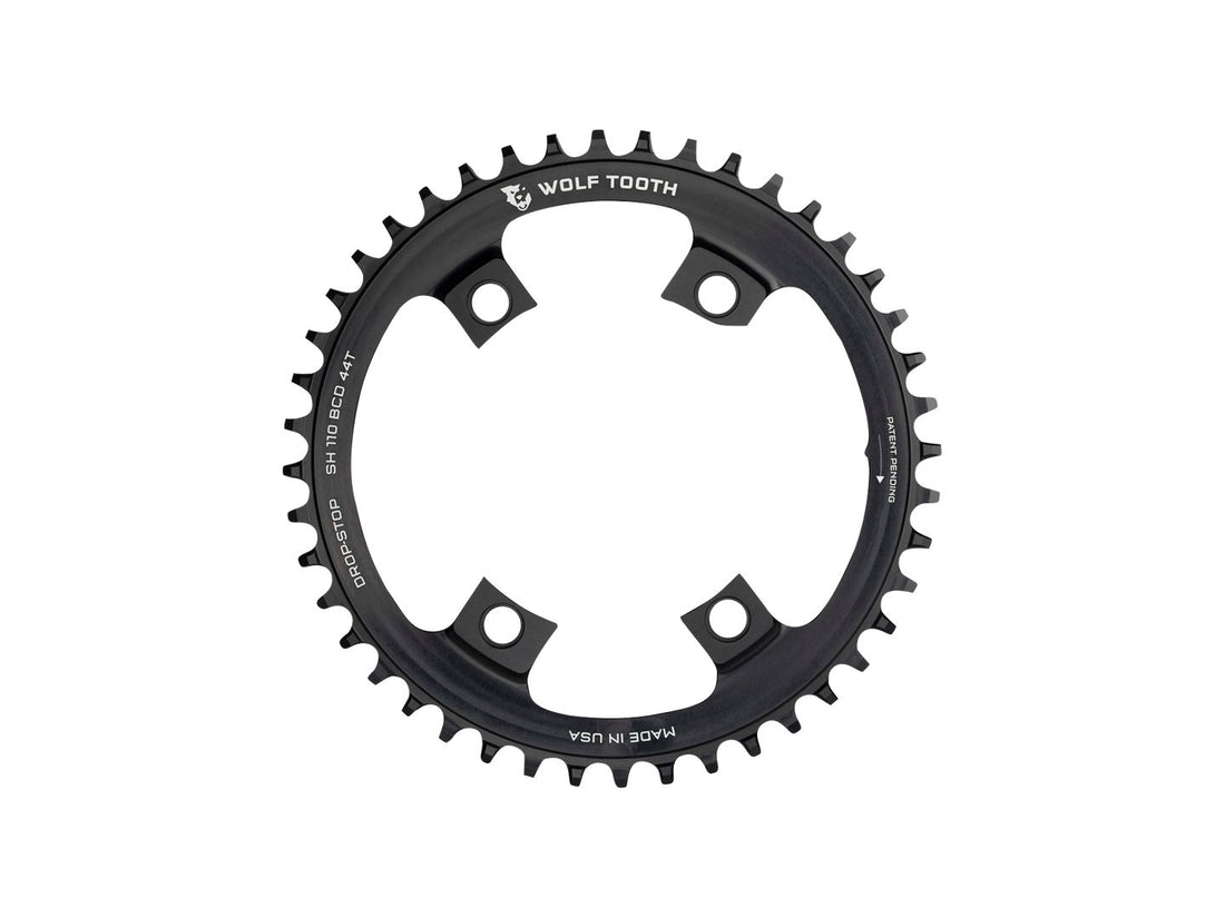 Wolf Tooth Shimano 110 Asymmetric BCD Chainring - 42t 110 Asymmetric BCD 4-Bolt Drop-Stop For Shimano Cranks BLK