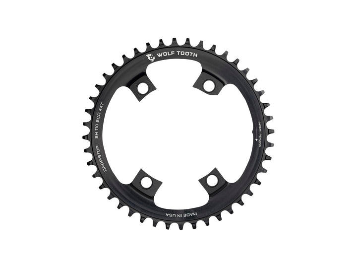 Wolf Tooth Shimano 110 Asymmetric BCD Chainring - 46t 110 Asymmetric BCD 4-Bolt Drop-Stop For Shimano Cranks BLK