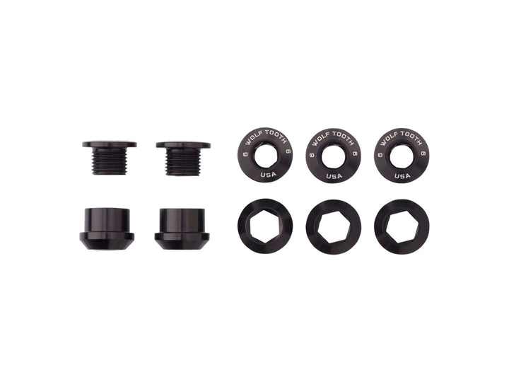 Wolf Tooth 1x Chainring Bolt Set - 6mm Dual Hex Fittings Set/5 Black