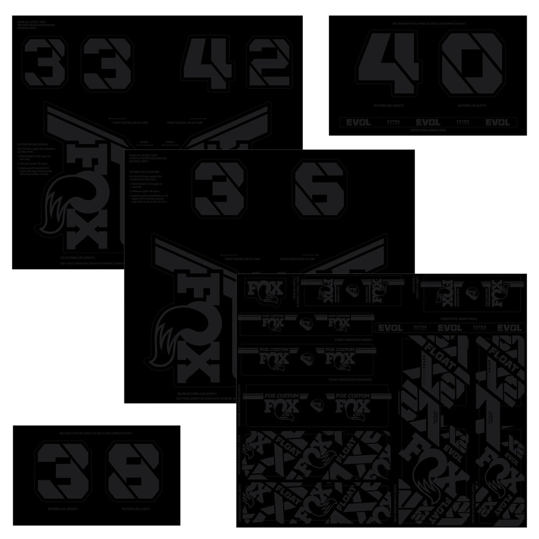 FOX Fork and Shock Decal Kit - Stealth Black