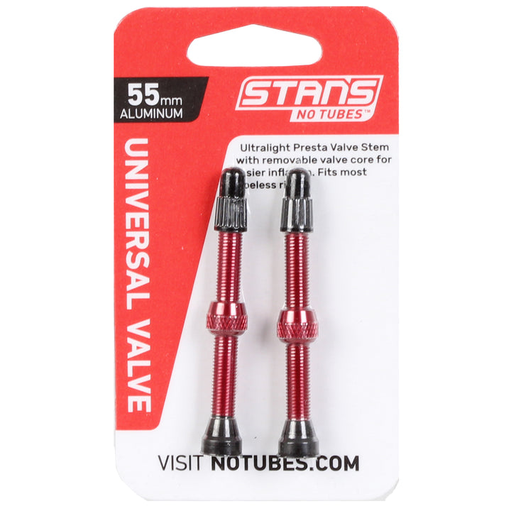 Stans Alloy Presta Valve Stem 55mm Universal Red Pair