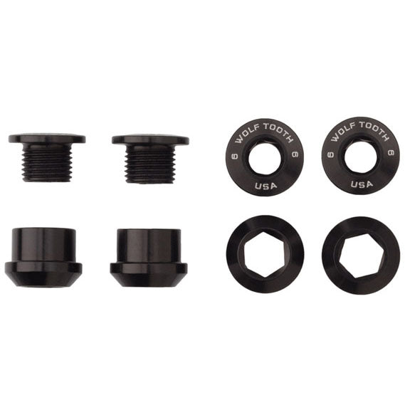Wolf Tooth 1x Chainring Bolt Set - 6mm Dual Hex Fittings Set/4 Black